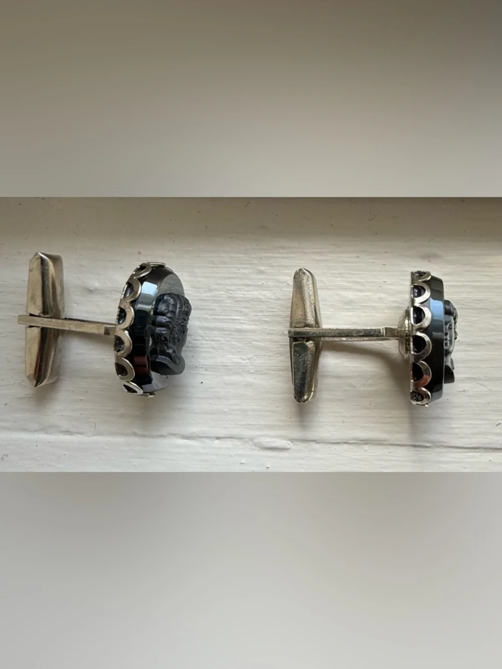 Vintage Dark Gray Cameo Cuff Links